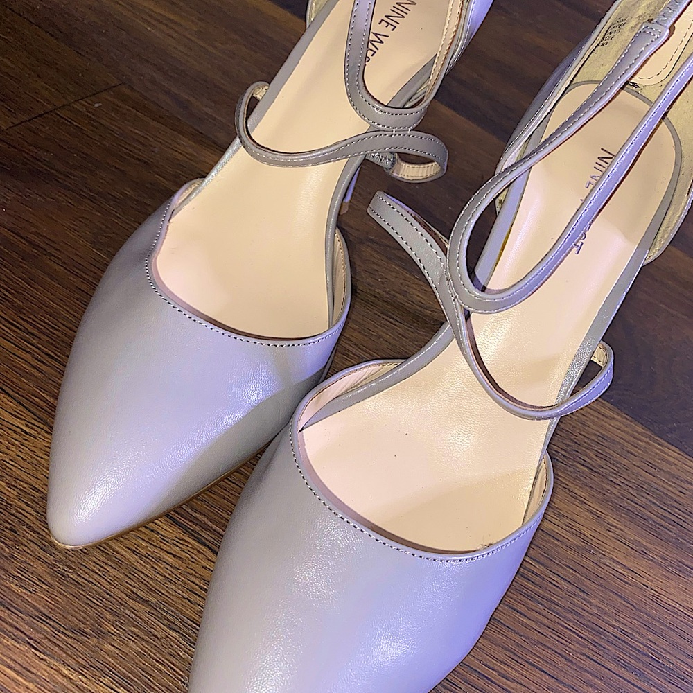 Nine West Light Grey Leather Heel with Ankle Strap